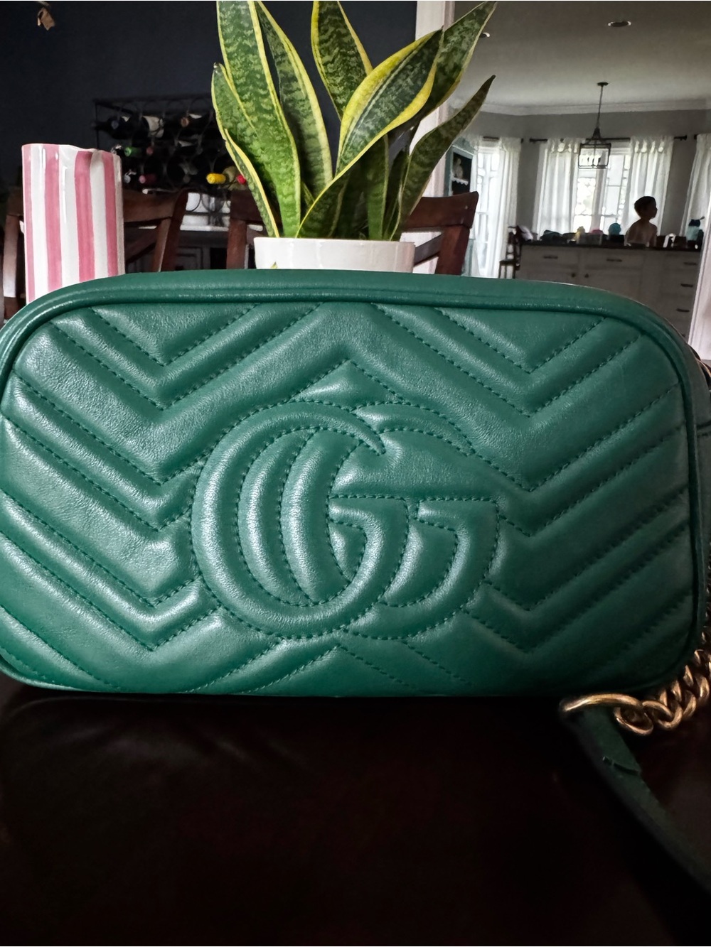 ✨ GUCCI Emerald Green Matelassé Leather Small GG Marmont Camera Bag - Picture 3 of 9